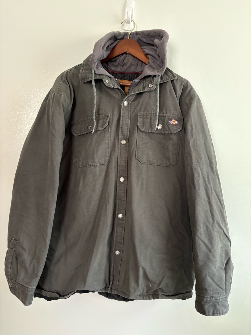 Dickies Men’s Hooded Shirt Jacket Green Olive Quilted Canvas Work Coat XL